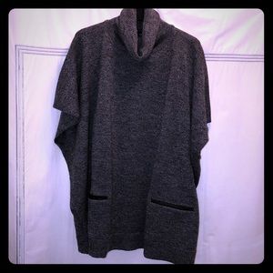 THEORY heathered poncho w/leather trim pockets